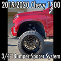 2019+ Chevy Silverado 1500 with 3/4" front bumper spacer kit installed — bolt-on, no-cut tire clearance
