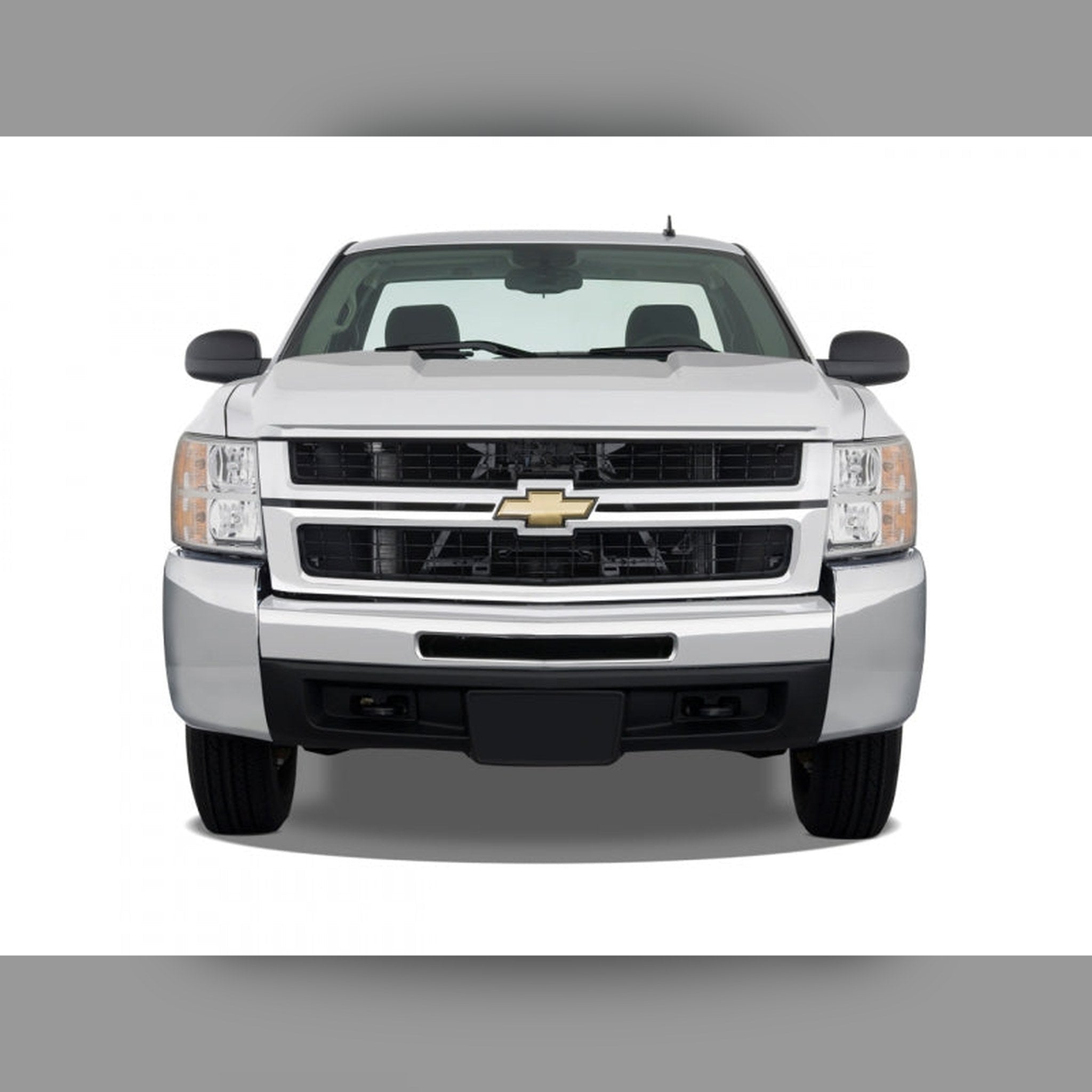 2007-2010 Chevy Silverado 2500HD/3500HD with 3/4" front bumper spacer kit installed — bolt-on, no-cut tire clearance