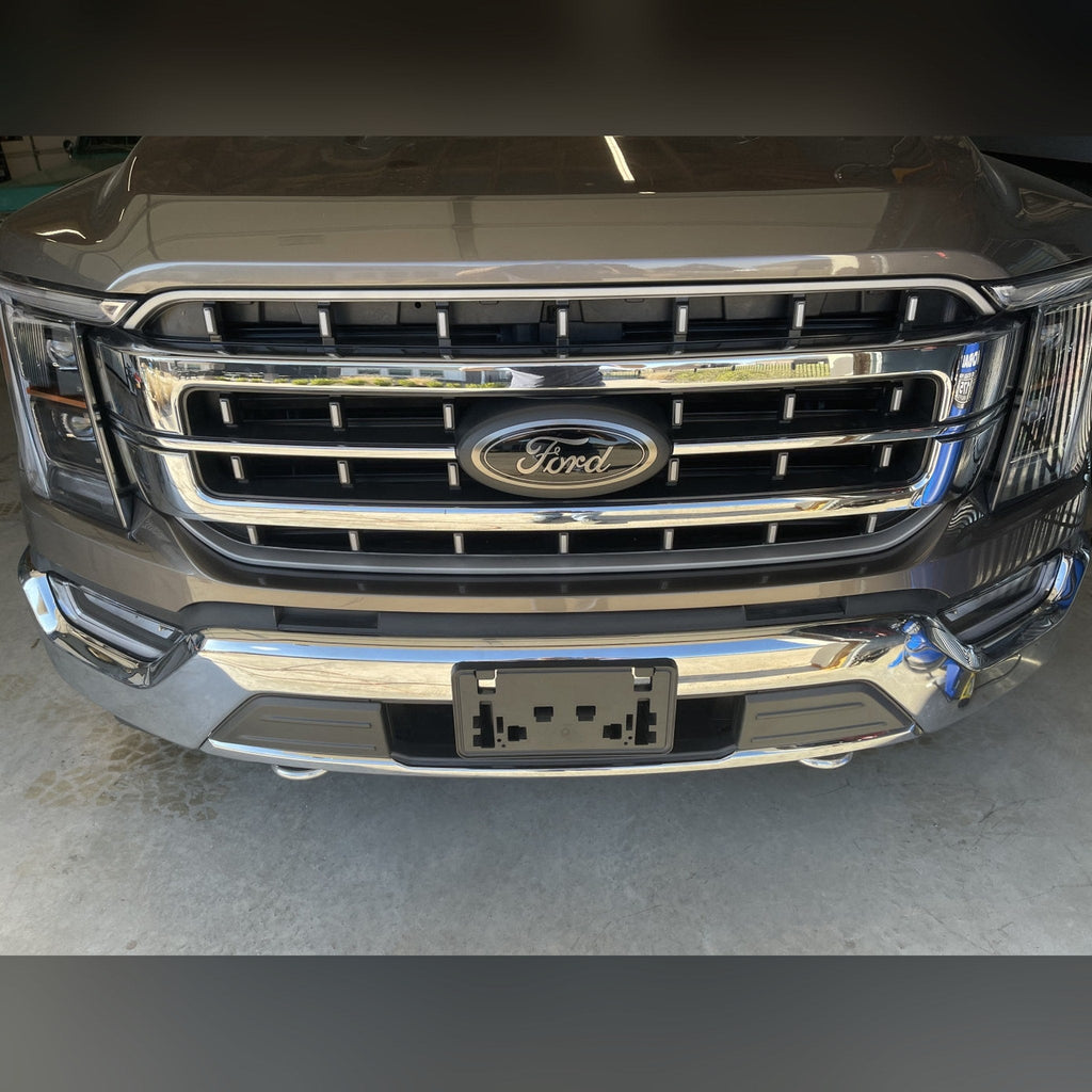 2021+ Ford F-150 3/4" front bumper spacer kit — installed view 3 showing bumper and tire clearance