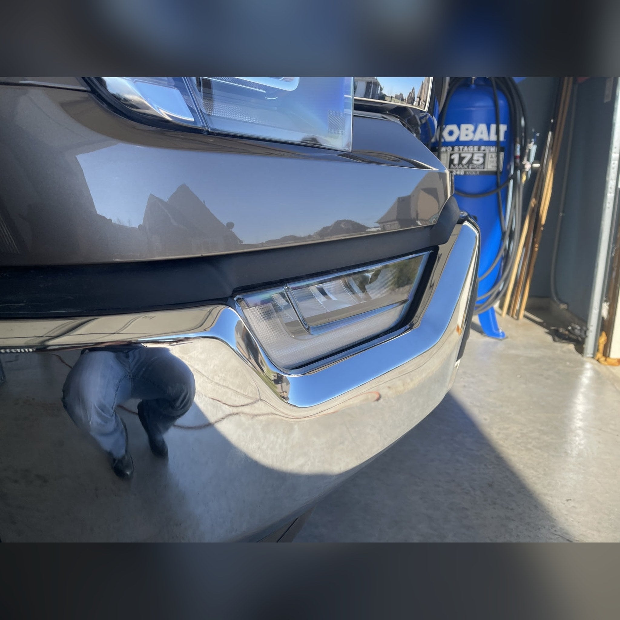 2021+ Ford F-150 3/4" front bumper spacer kit — installed view 4 showing bumper and tire clearance