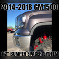 2014-2018 GMC Sierra 1500 with 1/2" front bumper spacer kit installed — bolt-on, no-cut tire clearance
