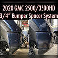 2020+ GMC Sierra 2500HD/3500HD with 3/4" & 1.25" front bumper spacer kit installed — bolt-on, no-cut tire clearance