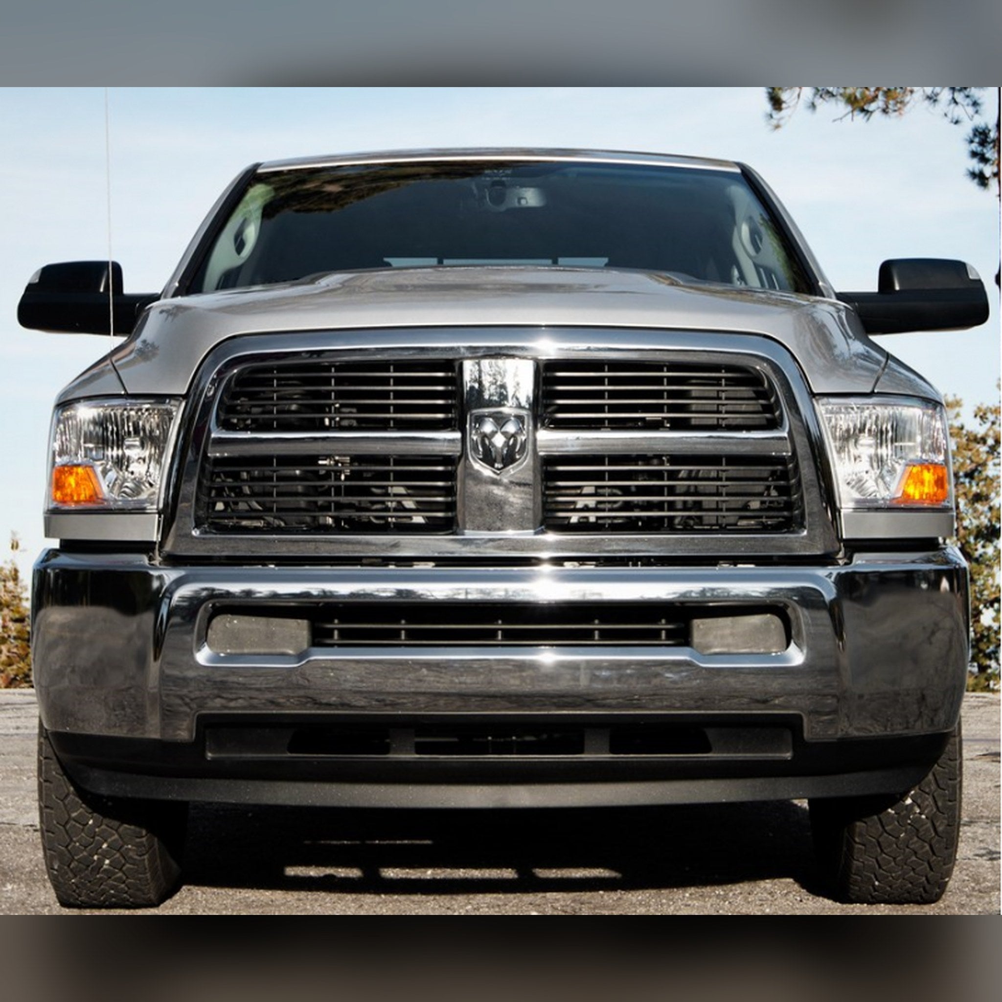 2008-2018 Ram 2500/3500 with 3/4" front bumper spacer kit installed — bolt-on, no-cut tire clearance